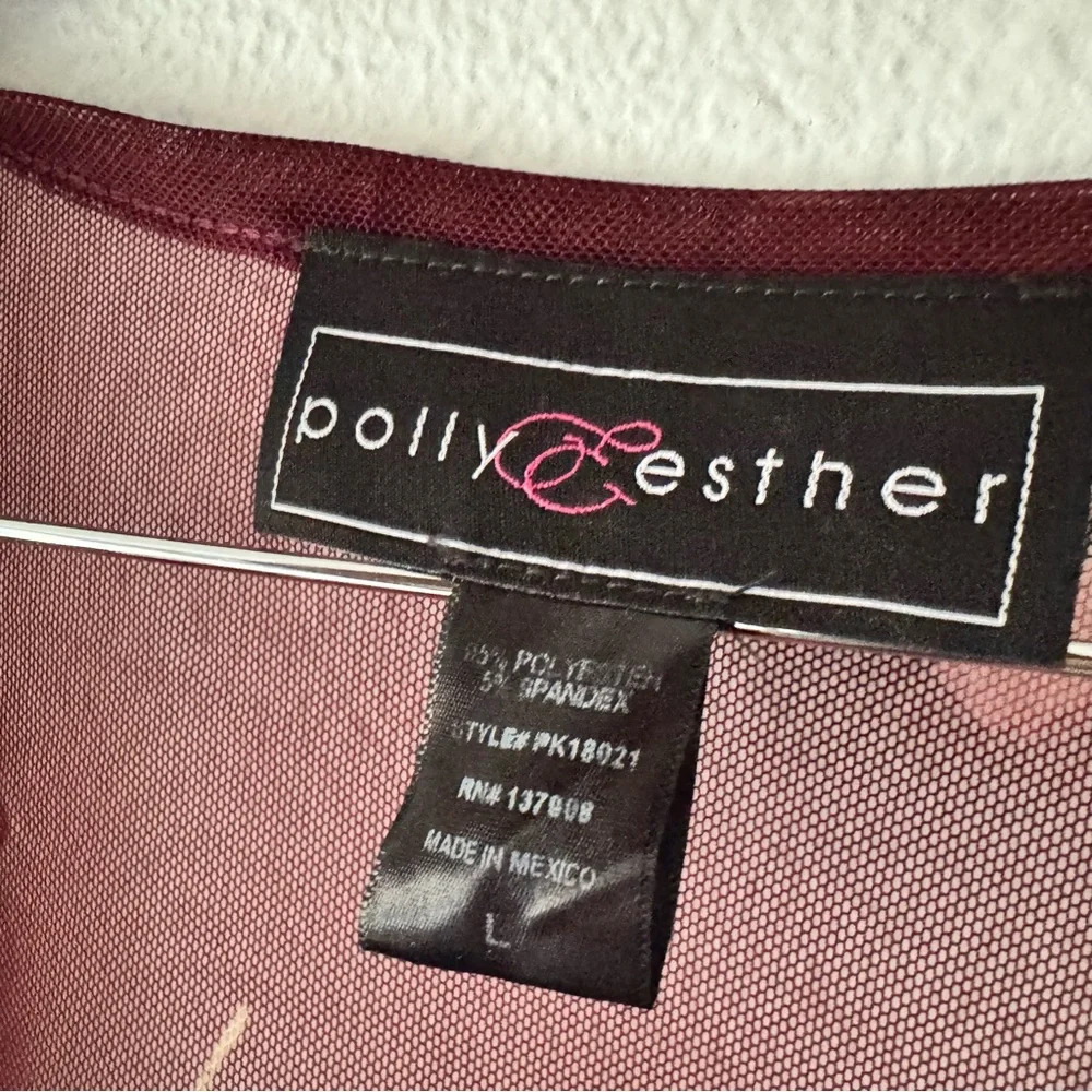 Mesh Kimono Floral Knit Wine Rose Relaxed Sheer Boho Size Large Polly & Esther - Picture 5 of 12